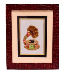 Indian gift item: Marble tile painting of musicial instrument, framed to perfection, Handpainting with gold work (10552)