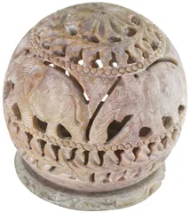 Hand Carved Soapstone Candle holder cum Aromatic Oil Warmer (10596)