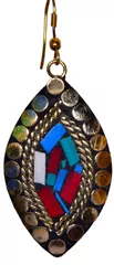 Brass Dangle Earrings With Artistic Mosaic Stonework Partwear Jewelery (30067)