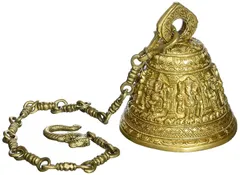 Temple Hanging Bell In Ashta-Vinayaka Design: Solid Brass 3 kgs Heavy Bell With Deep Sound (10718)