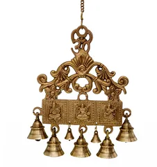 Brass Wall Hanging With Bells Of Lakshmi Ganesh Saraswati, Unique Indian D?cor (10721)