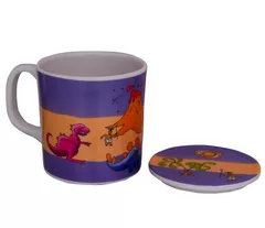 Children's Mug With Lid Cover: For Kids In High Quality Plastic Cute Dinosaurs (10723a)
