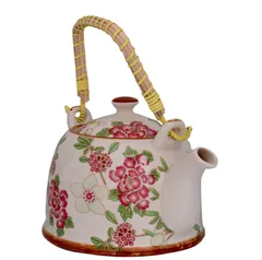 Beautifully Painted Ceramic Kettle, Steel Strainer Included (10731)