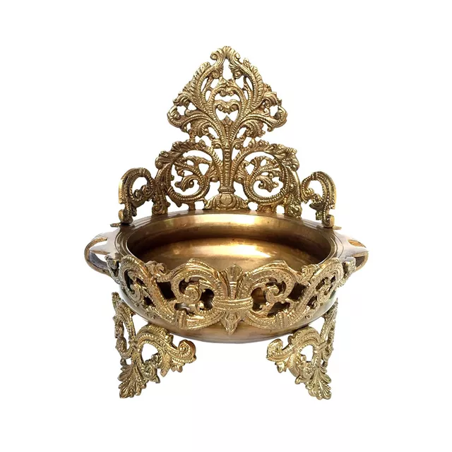 Pure Brass Urli with intricate carving for water & floating flowers Brass Urli Flower Pot / Vase/ Plate for water Flowers (10806)