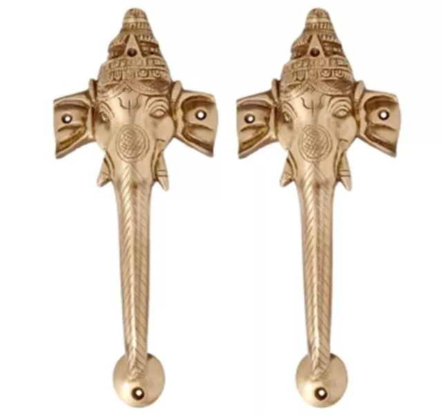 Brass Door Handle in Pure Brass for Main Door, Ganesha Ganpati Vinayak design Fully Functional Decorative Ganesh Brass Door Handle (10812)