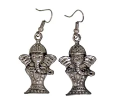 Funky Ganesha Earrings in Silver Color Oxidised Metal (30100)