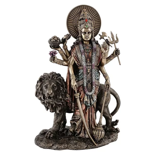 Maa Durga Hindu Goddess Tall Standing Statue with Lion Durga Mata for Home Temple 10824