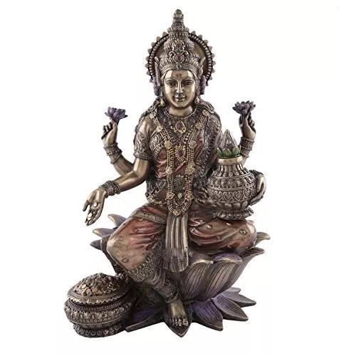 Ma Lakshmi Idol: Hindu Goddess of Wealth & Fortune Statue; Religious Figurine Decor Gift 10827