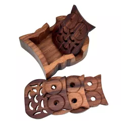 Wooden Coaster Set 'Night Forest': 4 Owl Shaped Coasters (10789)