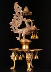 Pure Brass Peacock Floor Lamp Stambh Deepam Kutthu Villaku Unique Indian decor 10941