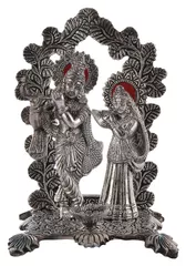Janamashtmi Special Radha Krishna Statue with Diya in Oxidised White Metal, Unique D?cor Indian Gift (10925)