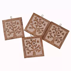 Wooden Coasters Set 'Fascinating Flora': Doubles Up As Wall Panel Set; Unique Housewarming Anniversary Gift (10937)