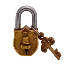 Handmade Brass Antique Padlock Lock: Mahadev Shivling (10766)