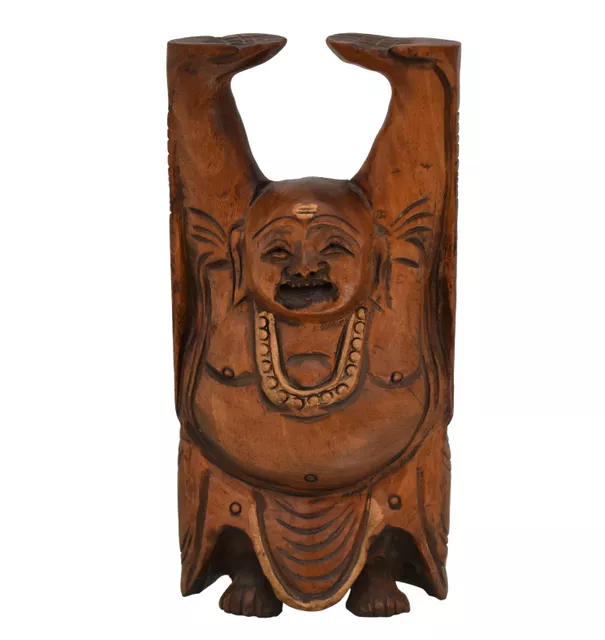 Laughing Buddha Statue Idol In Wood (10769)