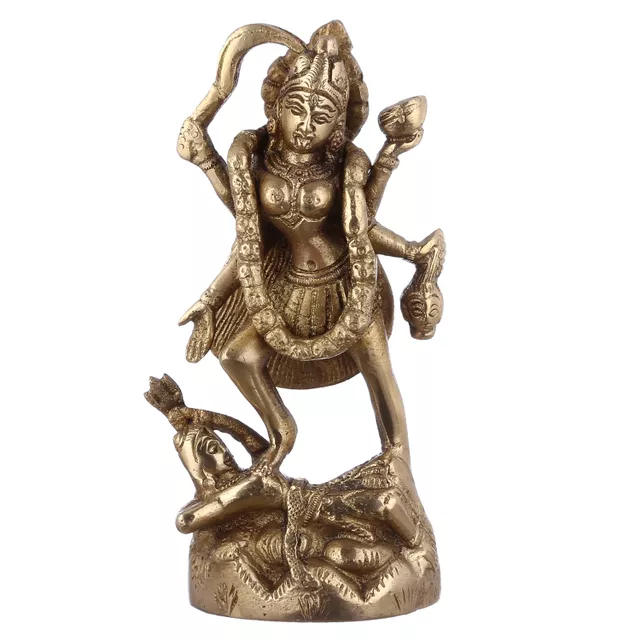Maa Kali Brass Statue: Hindu Religious Goddess Devi Idol, Indian Deity Handmade Sculpture (10949)