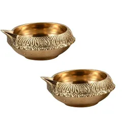 Brass Diya Deepak Kuber Vilakku: Set of Two Oil Lamps For Decor, Puja/ Diwali, Lighting (10953)
