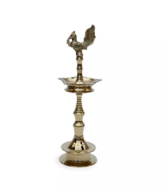 Kuthu Vilakku Brass Oil Lamp Deepam Deepak Diya Peacock Design (10984)