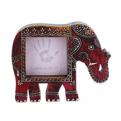 Artistic Photoframe Wooden Elephant Shaped for 4x4 inch photo size Unique Indian souvenir (10988)