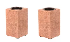 Wooden T Light Candle Holders with Brass Sheet Cover (Set of 2) Copper , Indian souvenir, gift (10998)