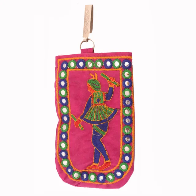 Designer Mobile Phone Pouch Cover With Purse Pocket & Sari Hook For Women: Rich Embroidery in Traditional Indian Style (11013)