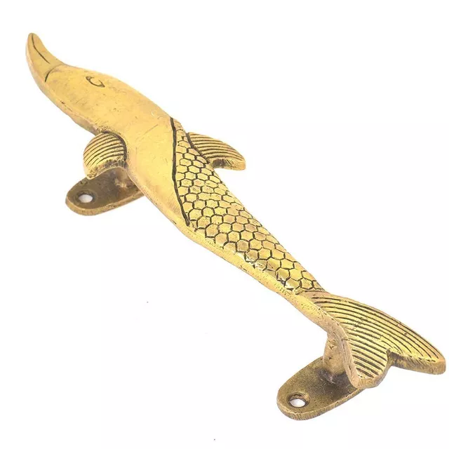 Brass Handle : Elegant Fish Shape Vintage Design Grip For Doors Dresser Cupboard Drawer 5 inch (11024)