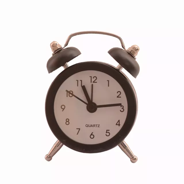 Small Table Alarm Clock with Ringing Bell: Small Portable Size, Black Color (11025)