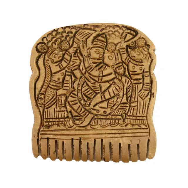 Rare Collection Brass Sculpture Lord Krishna On Small Comb; Intricate Carving Indian Antique Collectible Home Temple Decor Gift (11036)
