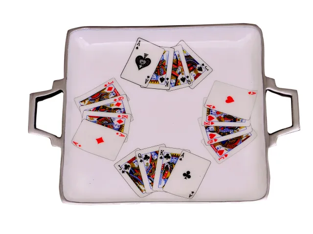 Poker Bridge Playing Cards Serving Tray In Colorful Aluminium, Unique Table Decor Gift (11039)