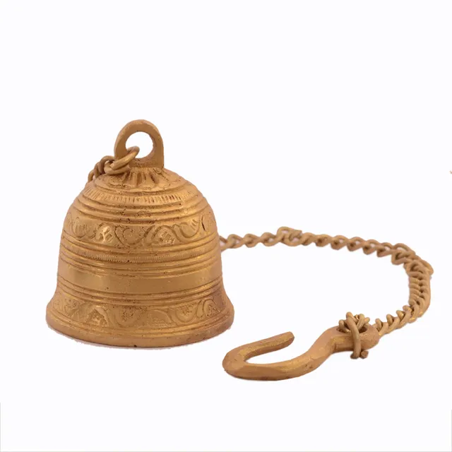 Beautiful Brass Hanging Bell With Unique Sculpting: For Home Temple, Door, Hallway, Porch Or Balcony; Memorable Decor Gift (11046)