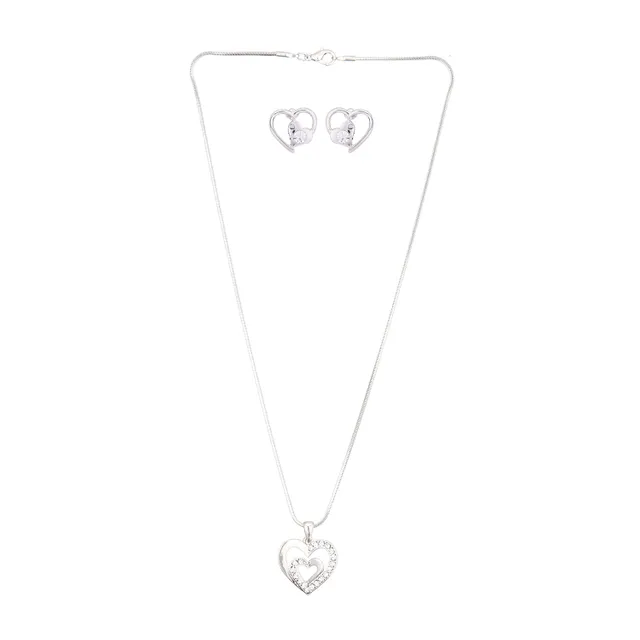 Girls Fashion Jewellery Set "Double Hearts": Heart Locket Pendant and Earrings With Heart and glittering stones (30111)