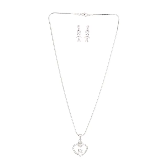 Girls Fashion Jewellery Set "Forever Together": Heart Locket Pendant and Earrings With Boy & Girl made on each (30113)