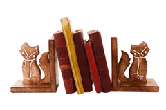 Wooden Bookends Stand Holder Bookshelf Organizer 'Foxy Cats': Unique Decor Gift For Book Lovers (11066)