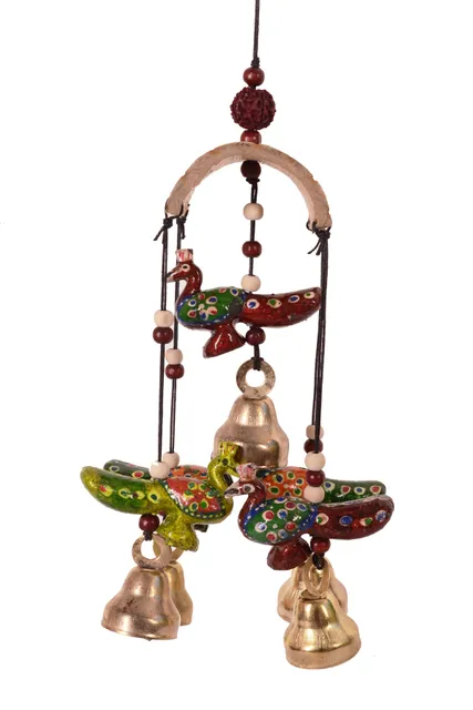 Wind Chime With Hanging Peacock Statues & Bells: Soothing sounds For Good Luck & Positive Energy (11086)