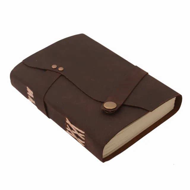 Leather Journal (Diary Notebook) 'Modern Tradition': Naturally Treated Paper In Oil Pull-up Leather Cover Button Strap For Corporate Gift Or Personal Memoir (11112)