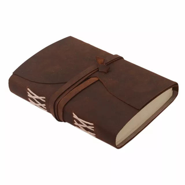 Leather Journal (Diary Notebook) 'Infinity Loop': Naturally Treated Paper In Oil Pull-up Leather Cover Button Strap For Corporate Gift Or Personal Memoir (11114)