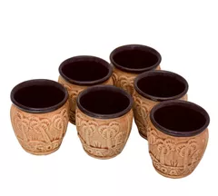 Ceramic Kulhad Cup Set: Small Sized Goa Beach Reusable Mugs (Set of 6. 100 ml each); Indian Memorabilia Goa Collectible Souvenir (10754)