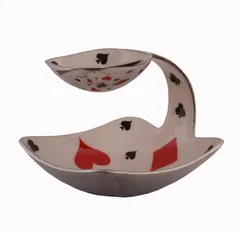 Serving Platter Tray Bridge Poker Playing Cards Design - Attached Bowl For Dips/Chutney, Unique Housewarming Gift  (11126)