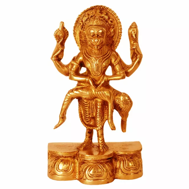 Brass Statue Narasimha (Lord Vishnu's Avatar): Idol Depicting Killing Of Demon Hiranyakashipu (11151)