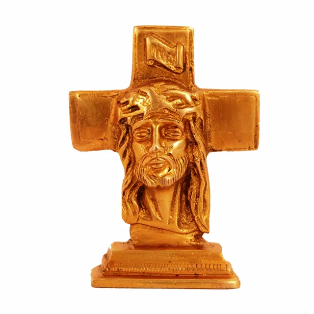 Brass Statue Jesus Christ On Cross: Small Idol For Car Dashboard, Table, Shop Counter; Christian gifts (11153)