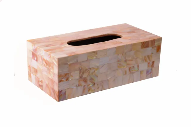 Tissue Box Paper Napkin Holder In Mother Of Pearl; Premium Dining Kitchen Accessory (11178)