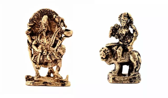Rare Miniature Statue Set Hindu Goddesses (Kali & Durga): Unique Collectible Gift (11180)