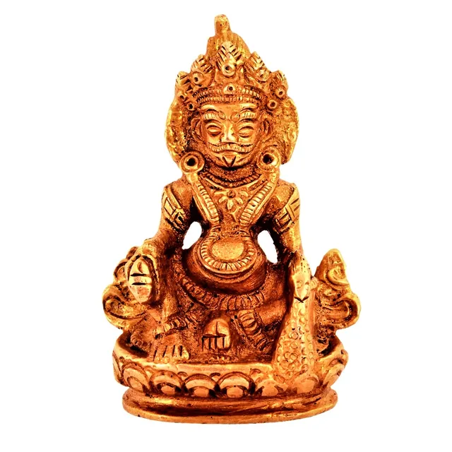 Brass Statue Kubera (Hindu God Of Wealth & Prosperity): Kuber Vaisravana Sarvanubhuti Idol In Pure Metal; Regious Indian Home Temple Decor (11185)