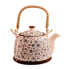 Beautifully Painted Ceramic Kettle Tea Coffee Pot, 850ml, With Steel Strainer (11227)