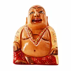 Wooden Idol Laughing Buddha With Fine Gold Painting: Harbinger Of Wisdom & Wealth - Home Decor Showpiece Gift Vastu Feng-Shui Good Luch Charm (11252)