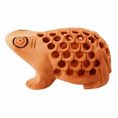 Wooden Frog With Beautiful Fine Carving; Miniature Idol Gift Vaastu Feng Shui Good Luck Charm (11255)