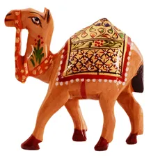 Wooden Camel With Beautiful Fine Gold Painting; Miniature Idol Gift (11257)