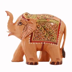 Wooden Elephant With Beautiful Fine Gold Painting; Miniature Idol Gift (11258)