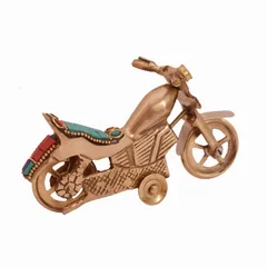 Vintage Motorbike Miniature Replica in Pure Brass with Spectacular gemstonework: Handmade Quirky Gift Collectible (11240)