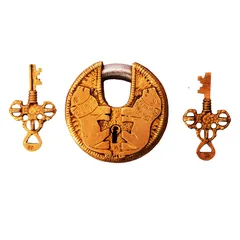 Brass Lock Padlock With Lion: Round Antique Design; Unique Collectible (11275)