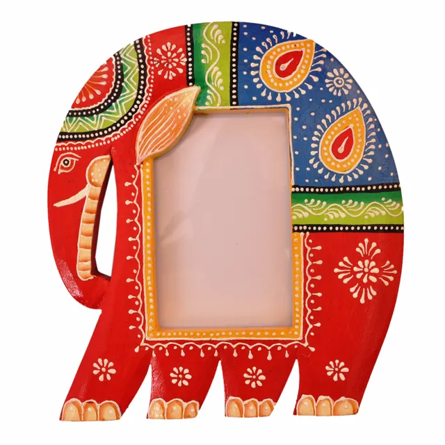 Wooden Photoframe: Handpainted Elephant Shape Picture Frame (11366)